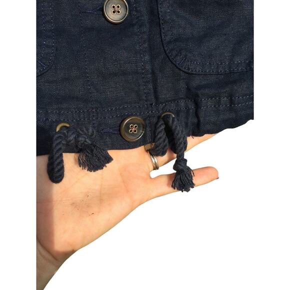 Talbots linen jacket womens P petite navy blue preppy classic coastal old money - Picture 8 of 12